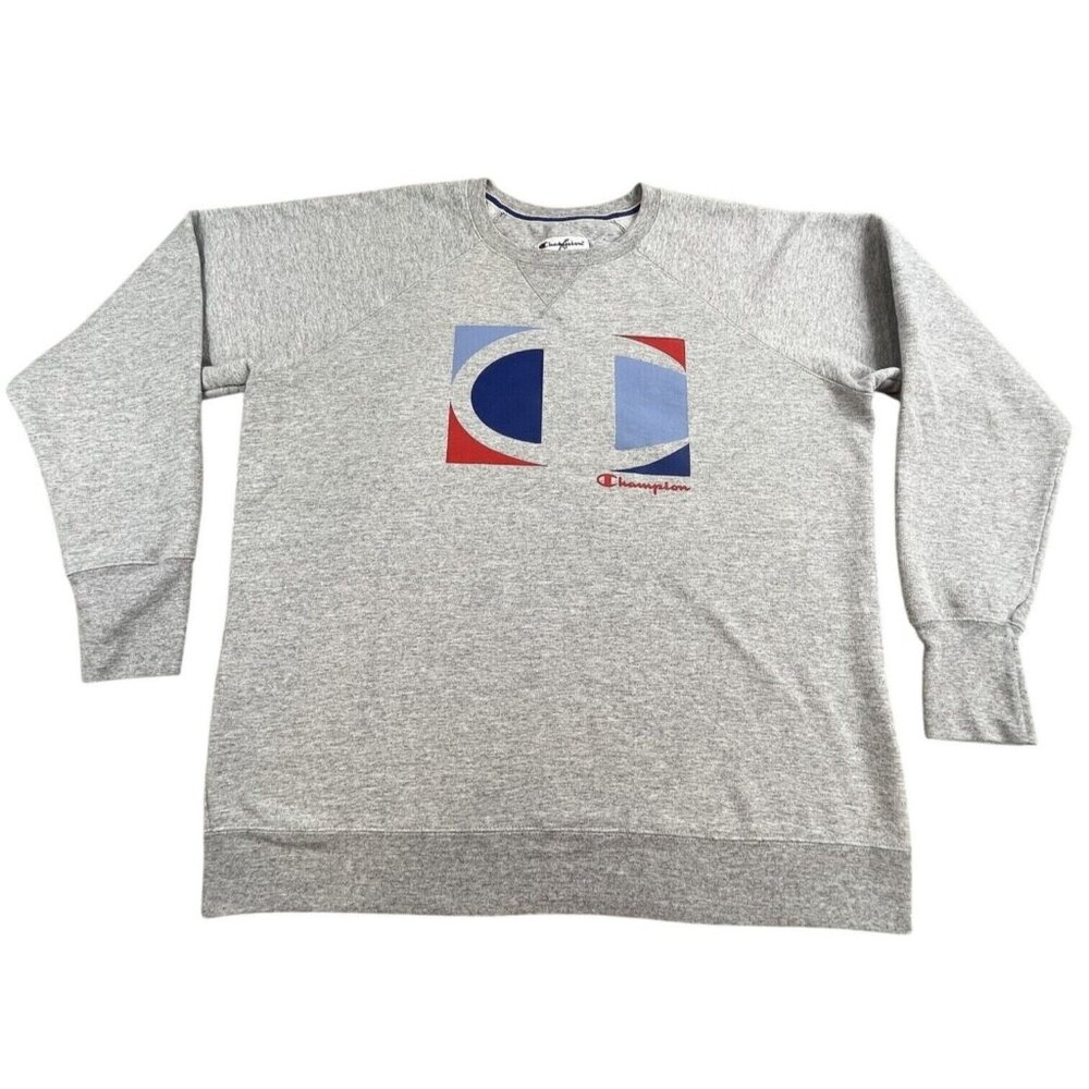 Champion Sweatshirt Men XL Gray Longline Crewneck Big C Logo Raglan Athleticwear